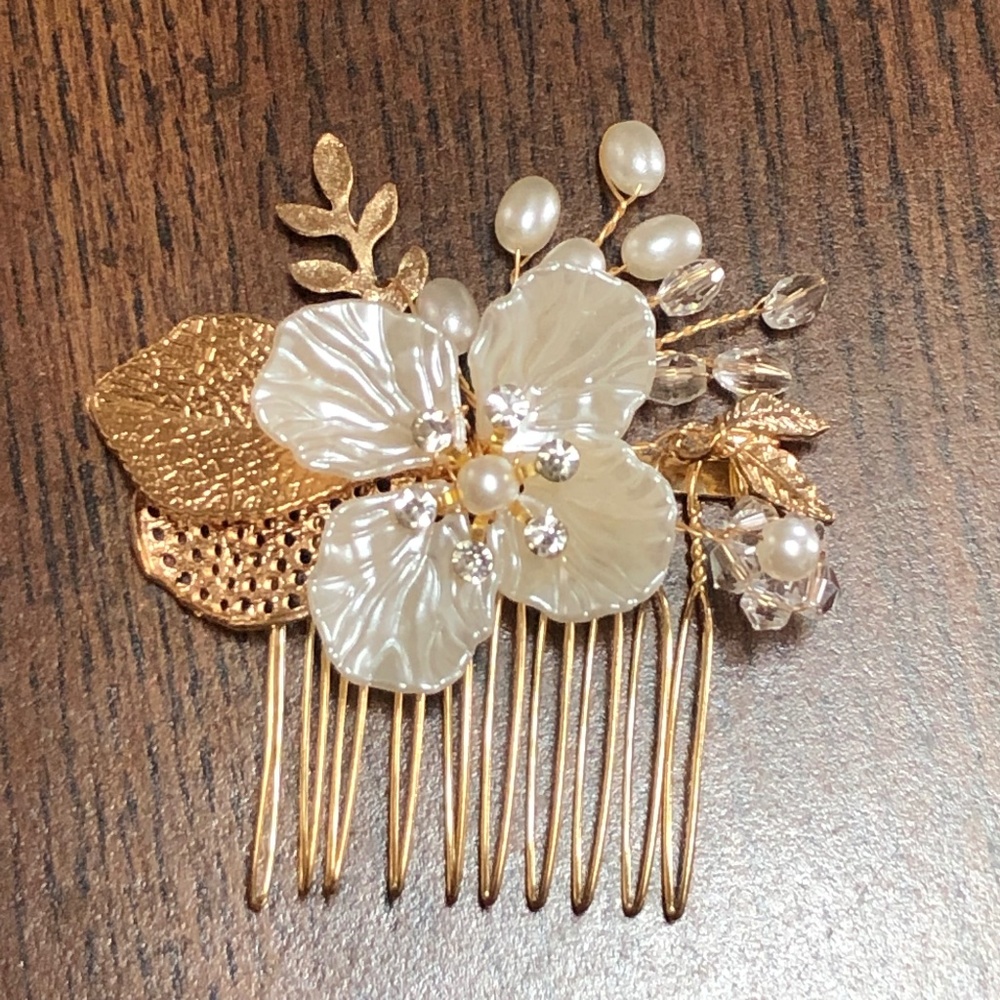 (New) Bridal Gold Flower Leaf Hair Comb for Wedding Prom Party Bride Bridesmaid